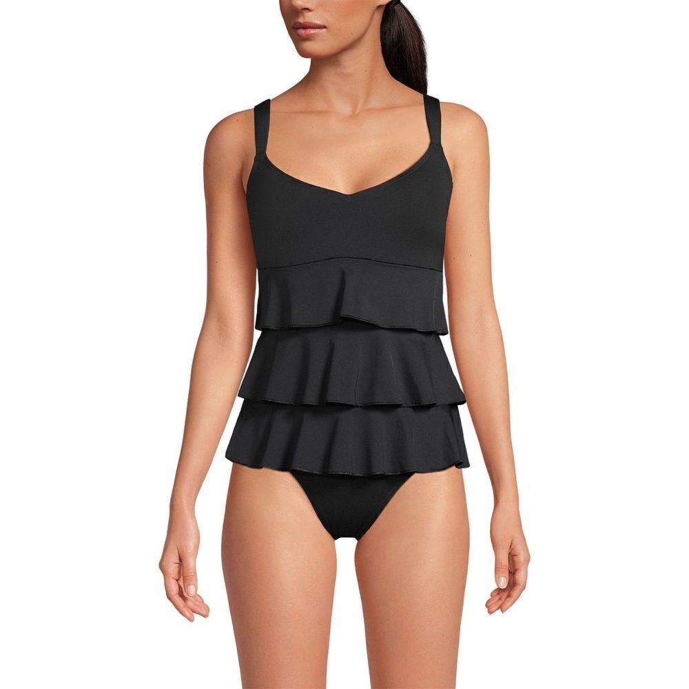 Land's End One Piece smoothing Control Fauxkini One Piece Swimsuit Black Various - Picture 10 of 10